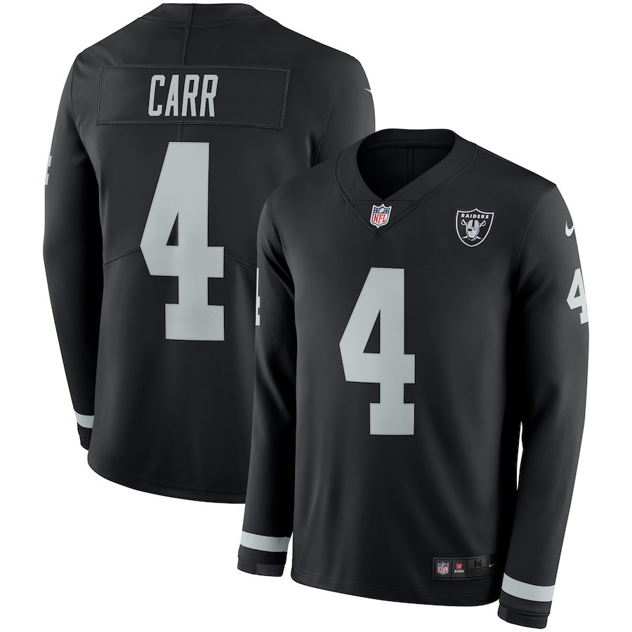 Men Oakland Raiders 4 Carr black Limited NFL Nike Therma Long Sleeve Jersey